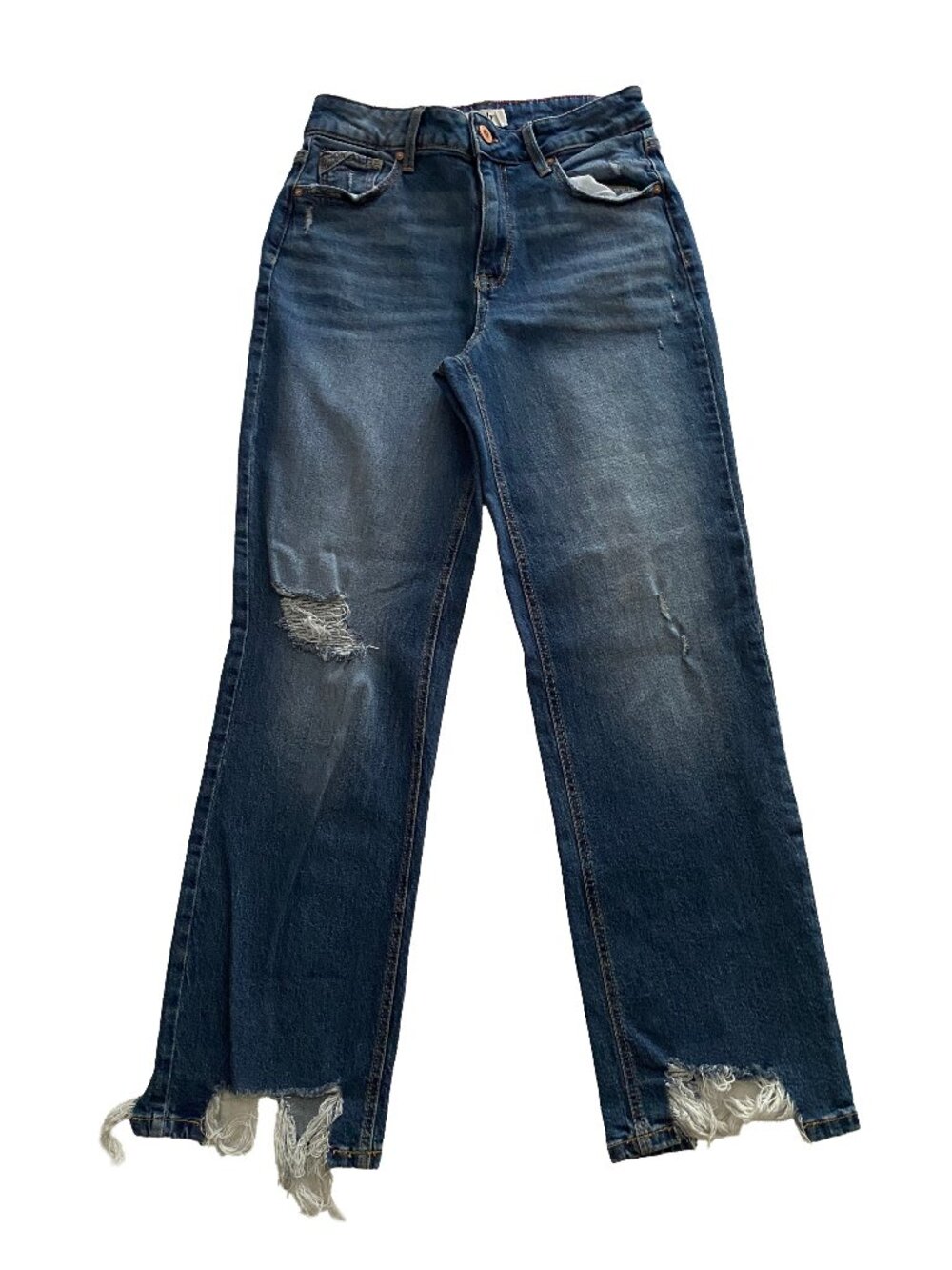 Edgely - Relaxed Straight Super High Rise Distressed Jeans - Raw Hem - Size 10